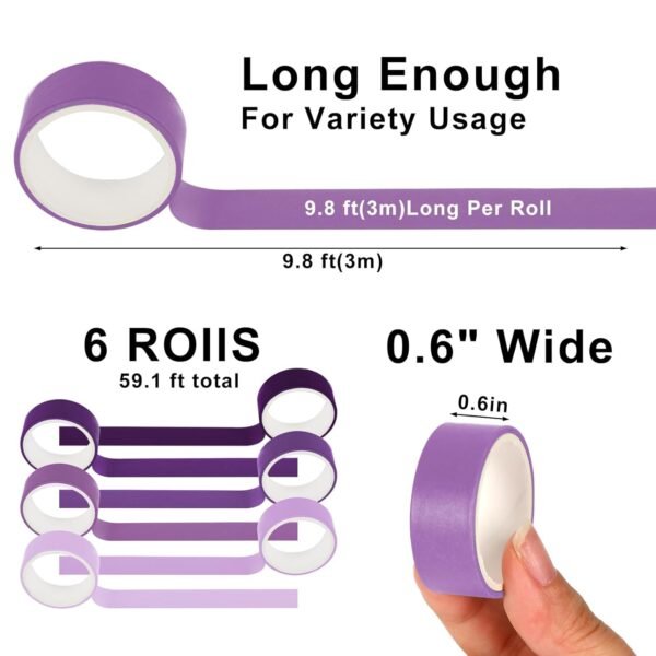 6 Rolls Purple Washi Tape 6 Gradient Colors Masking Tape Solid Color Decorative Tape for DIY Crafts Scrapbook Journal Planner Wrapping Supplies, 60 Ft